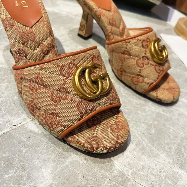 Gucci Horsebit 1955 Beige et Orange GG Monogram Sandales Mule Casual 6
