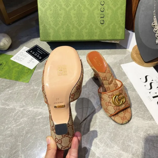 Gucci Horsebit 1955 Beige et Orange GG Monogram Sandales Mule Casual 9