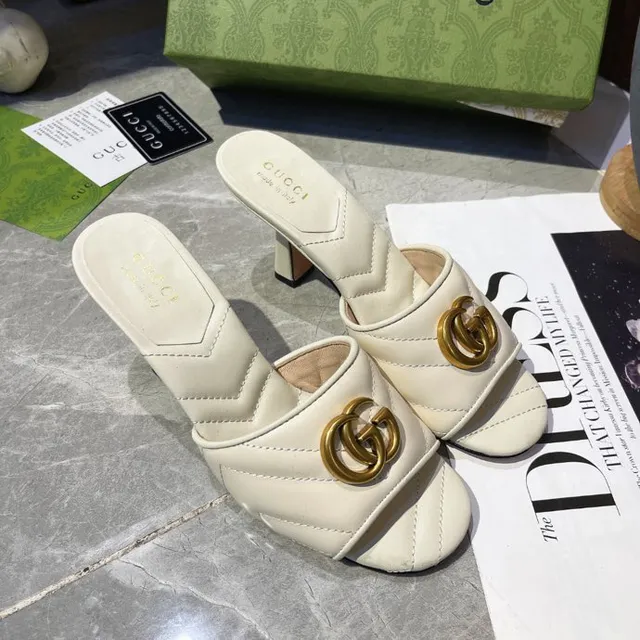 Gucci Horsebit 1955 Beige Gold Quilted Leather Interlocking GG Buckle Block Heel 8