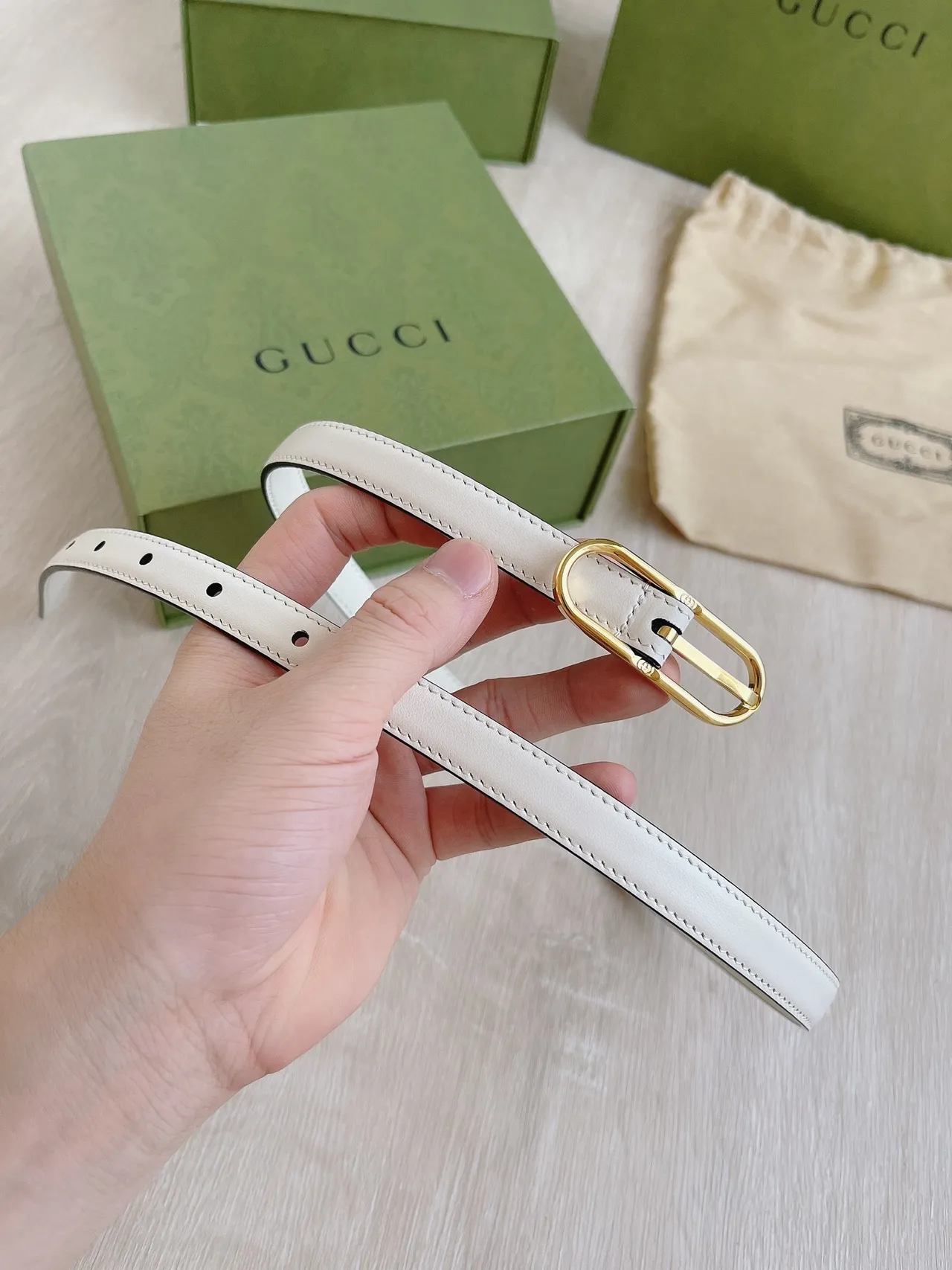 Gucci Horsebit 1955 Beige Gold Slim-Profile Ivory Leather Belt 2