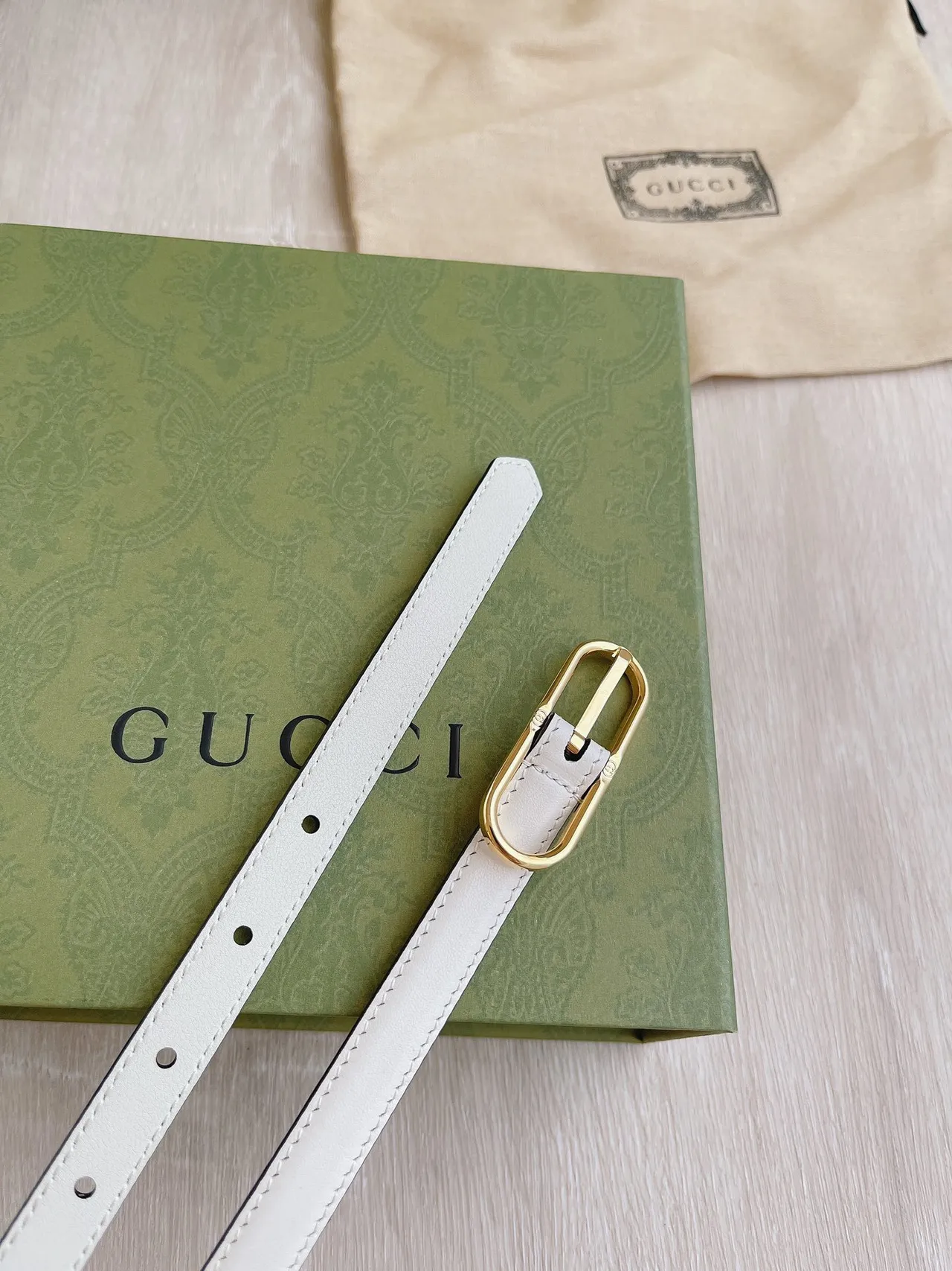 Gucci Horsebit 1955 Beige Gold Slim-Profile Ivory Leather Belt 3