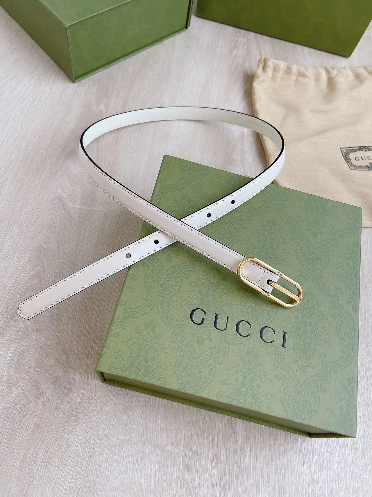 Gucci Horsebit 1955 Beige Gold Slim-Profile Ivory Leather Belt 5