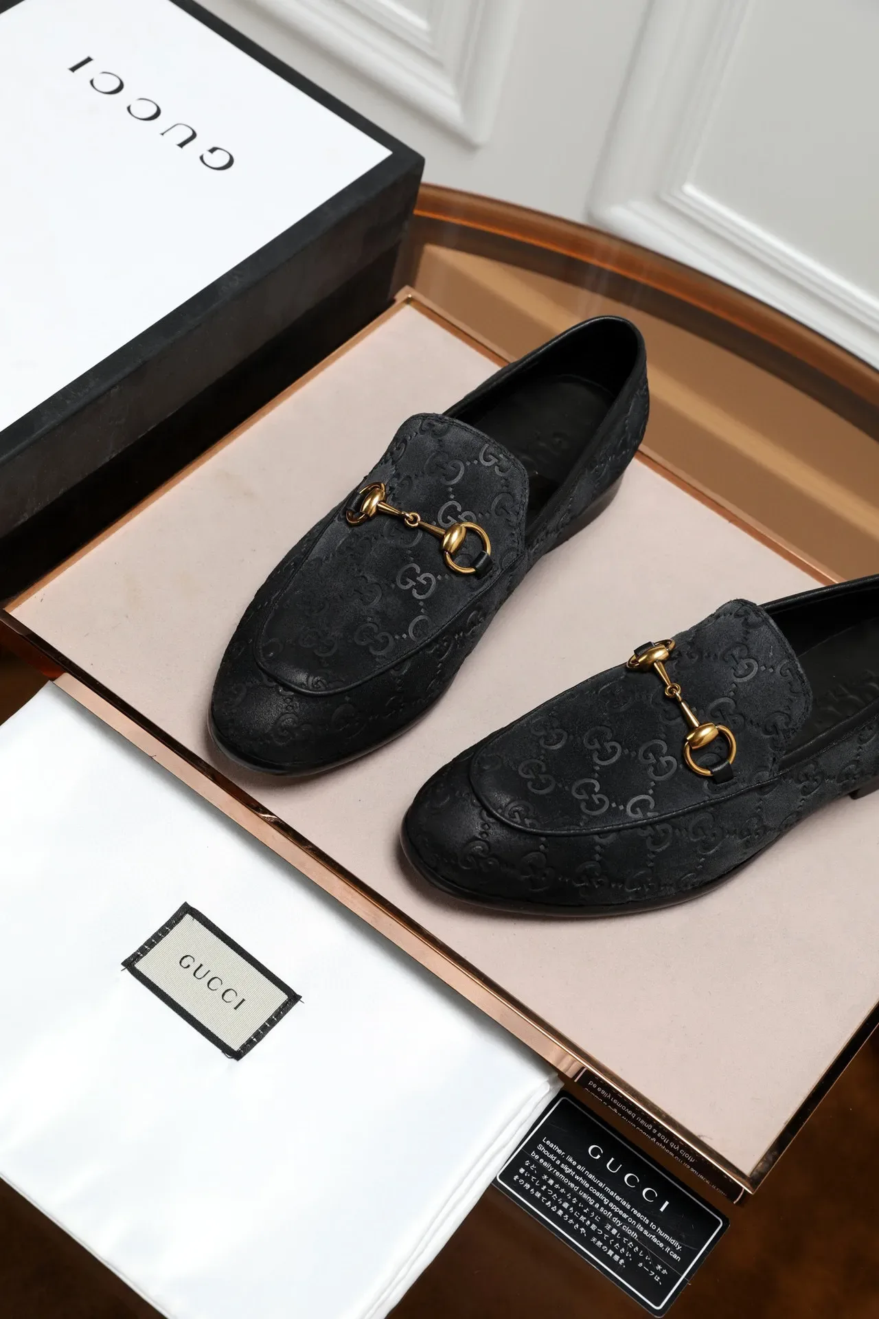 Gucci Horsebit 1955 Black GG Monogram Loafers 7
