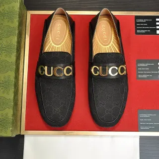 Gucci Horsebit 1955 Black Gold GG Monogram Canvas Logo Strap Loafer