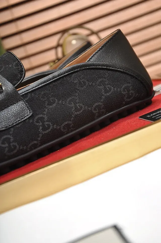 Gucci Horsebit 1955 Noir Doré GG Monogram Toile Sangle Logo Mocassins 2