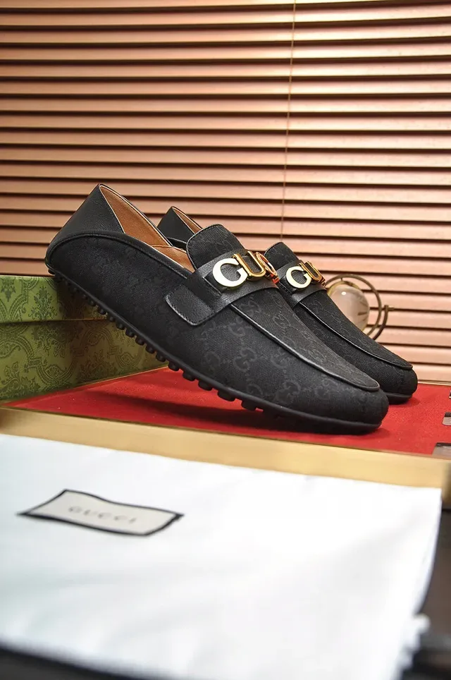 Gucci Horsebit 1955 Noir Doré GG Monogram Toile Sangle Logo Mocassins 3