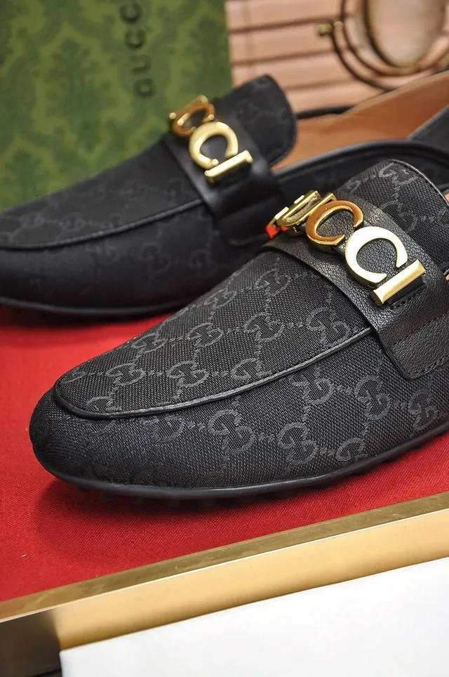 Gucci Horsebit 1955 Noir Doré GG Monogram Toile Sangle Logo Mocassins 4