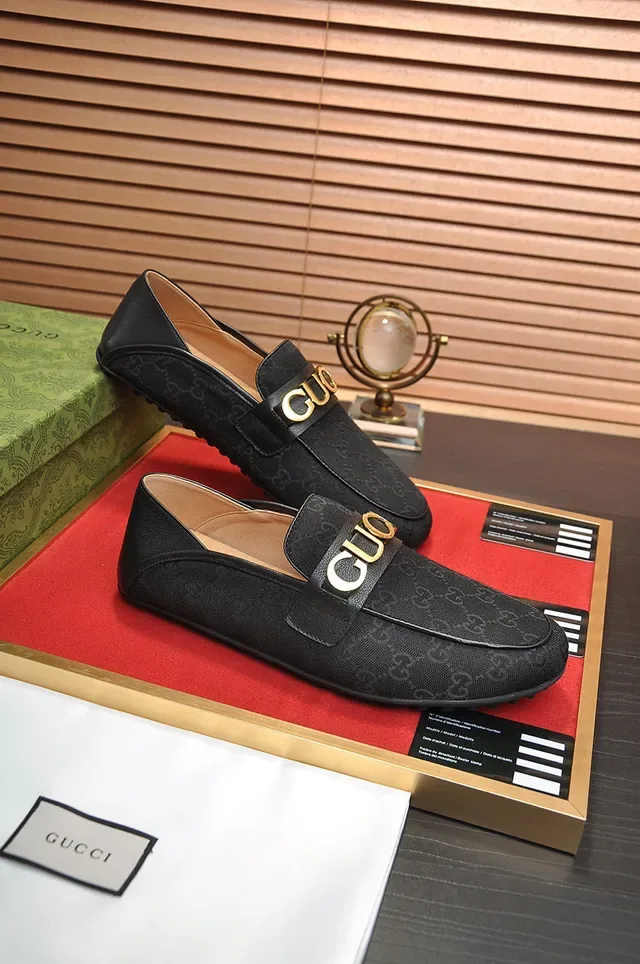Gucci Horsebit 1955 Noir Doré GG Monogram Toile Sangle Logo Mocassins 6