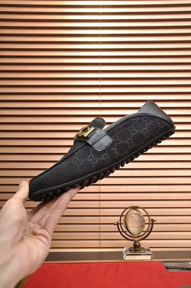 Gucci Horsebit 1955 Noir Doré GG Monogram Toile Sangle Logo Mocassins 7