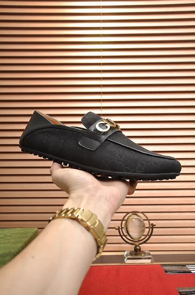 Gucci Horsebit 1955 Noir Doré GG Monogram Toile Sangle Logo Mocassins 8