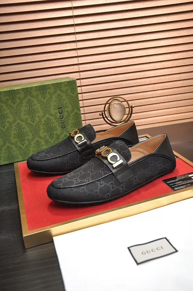 Gucci Horsebit 1955 Noir Doré GG Monogram Toile Sangle Logo Mocassins 9