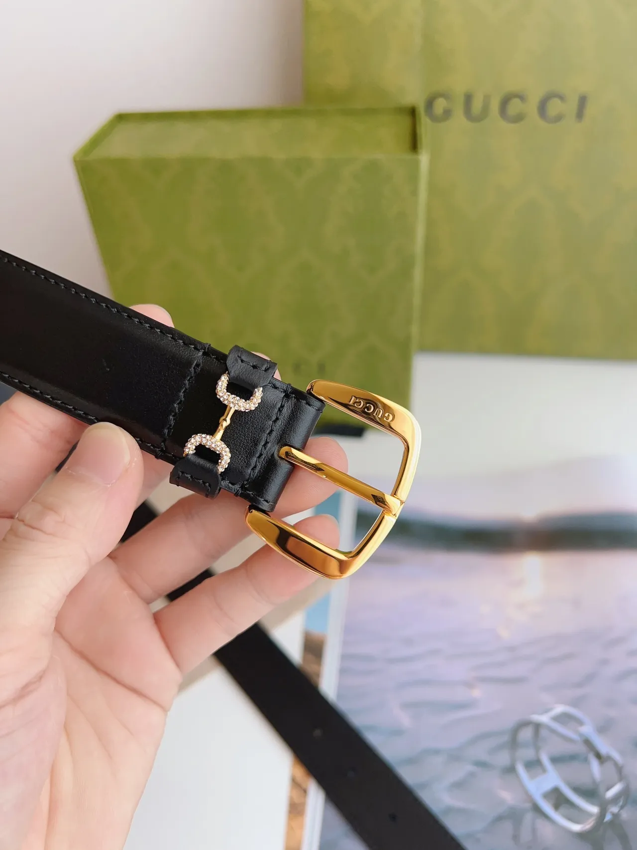 Gucci Horsebit 1955 Black Gold Smooth Rectangular Buckle Leather Belt 4