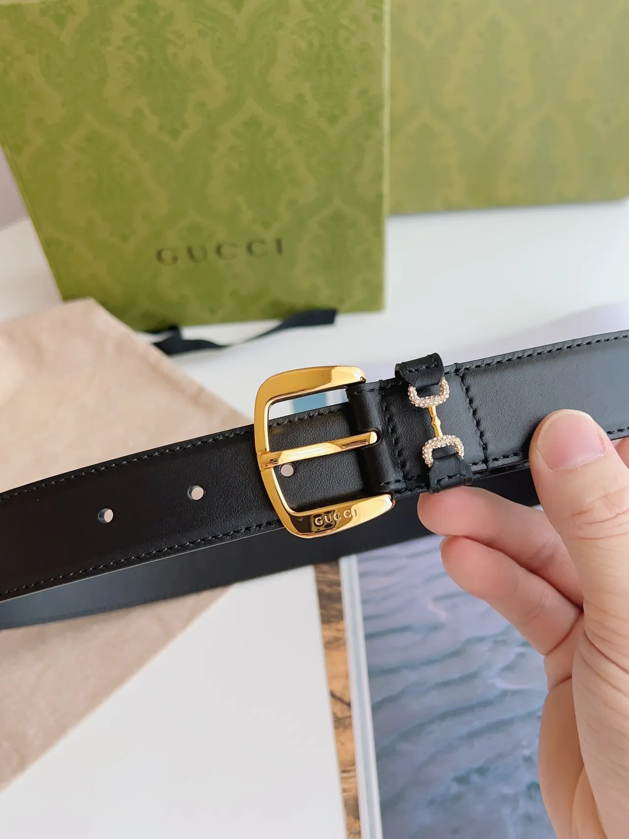 Gucci Horsebit 1955 Black Gold Smooth Rectangular Buckle Leather Belt 7