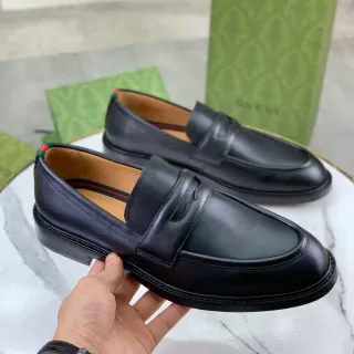 Gucci Horsebit 1955 黑色绿色皮革便士带乐福鞋