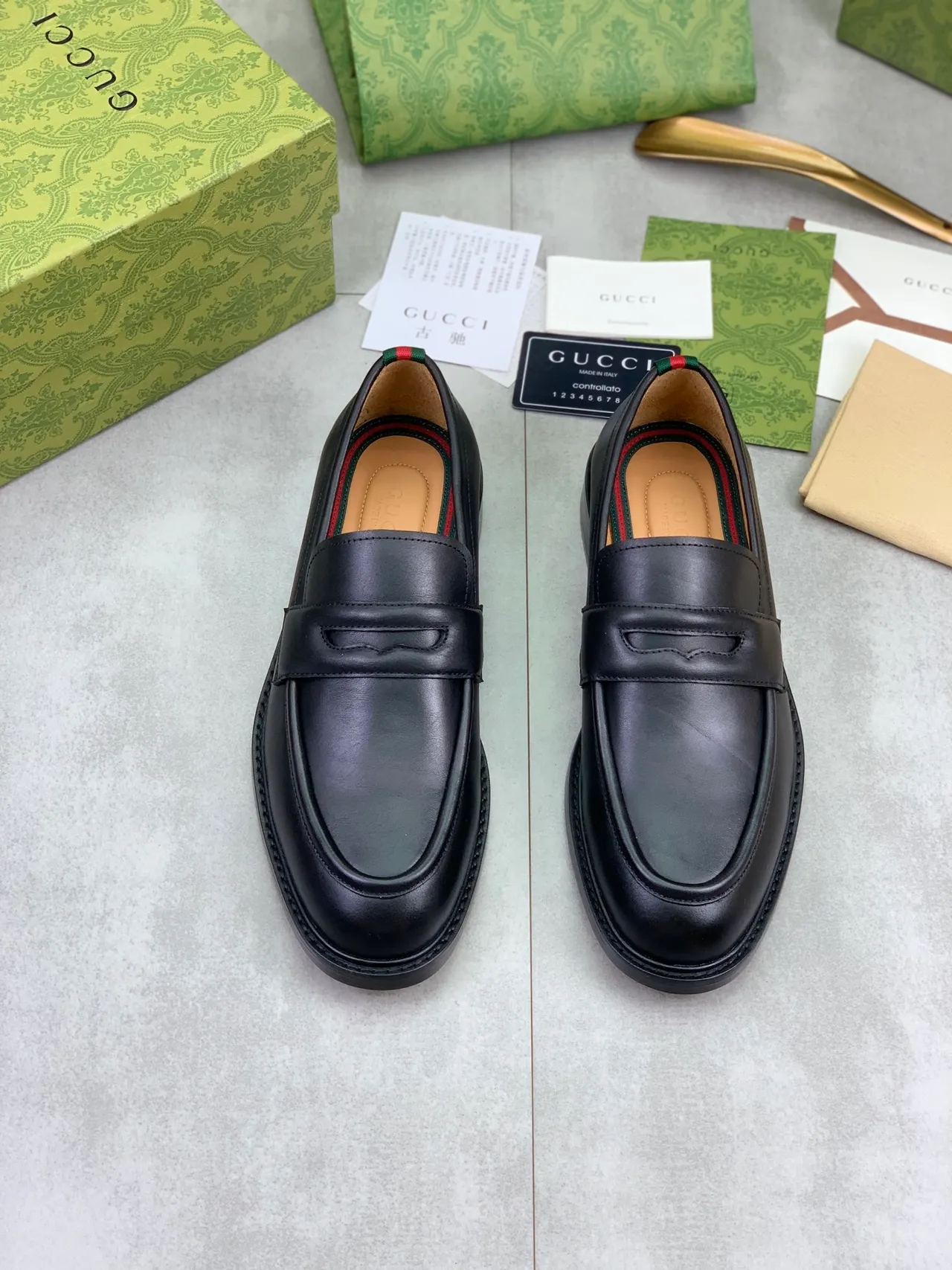 Gucci Horsebit 1955 Black Green Leather Penny Strap Loafer 5