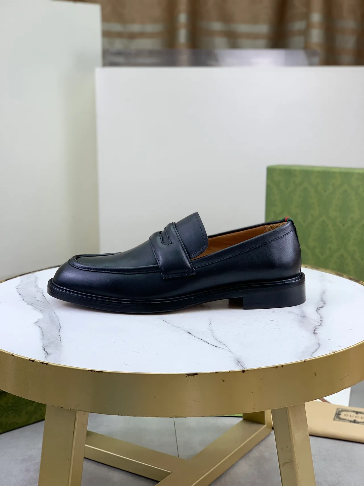 Gucci Horsebit 1955 Black Green Leather Penny Strap Loafer 6