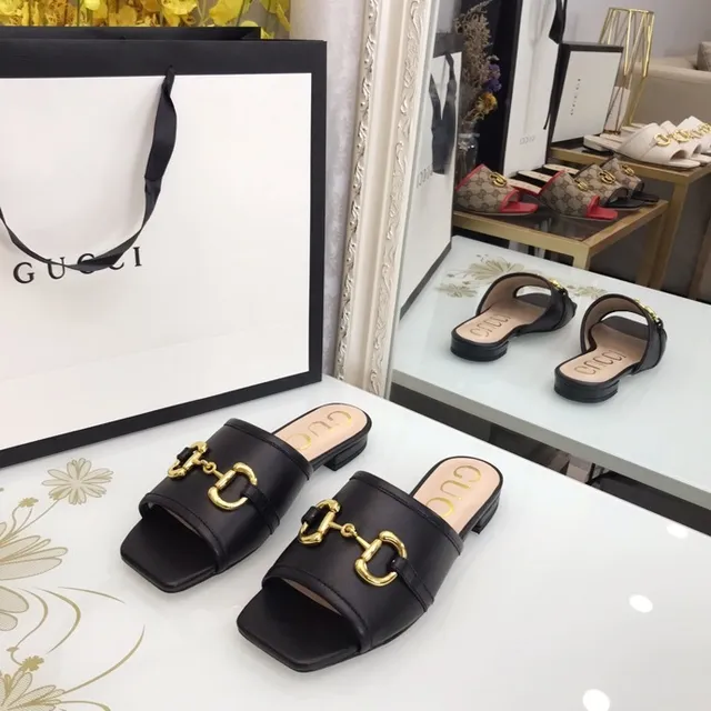 Gucci Horsebit 1955 Black Leather Gold Horsebit Slippers 4