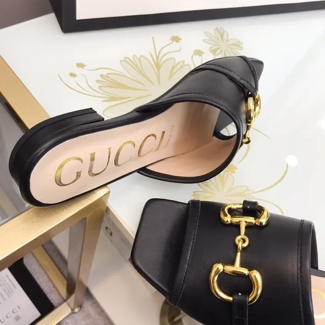 Gucci Horsebit 1955 Black Leather Gold Horsebit Slippers 6