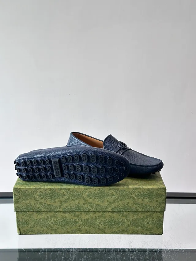 Gucci Horsebit 1955 Blue Pebbled Leather Loafers 2