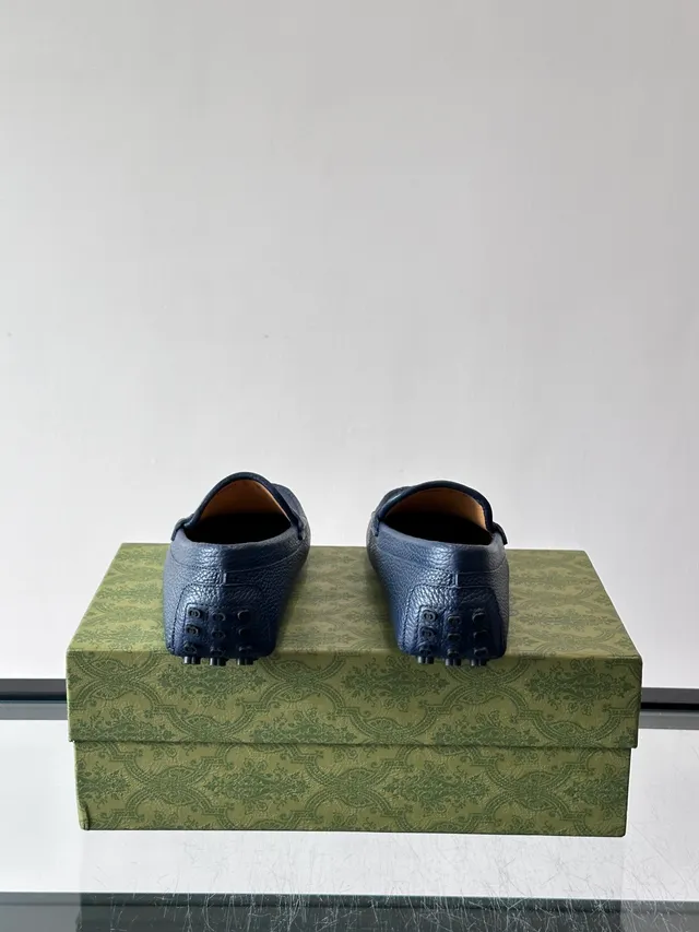 Gucci Horsebit 1955 Blue Pebbled Leather Loafers 3