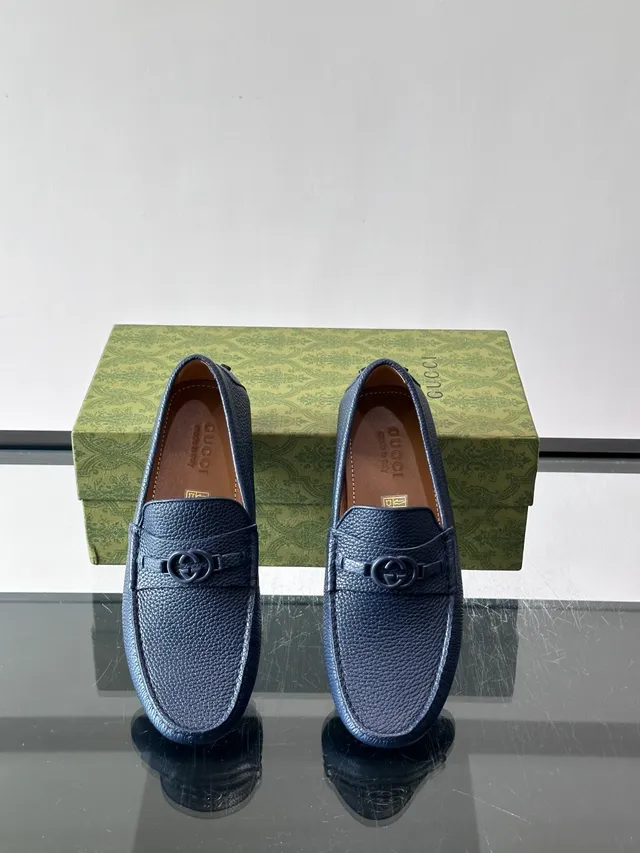 Gucci Horsebit 1955 Blue Pebbled Leather Loafers 4