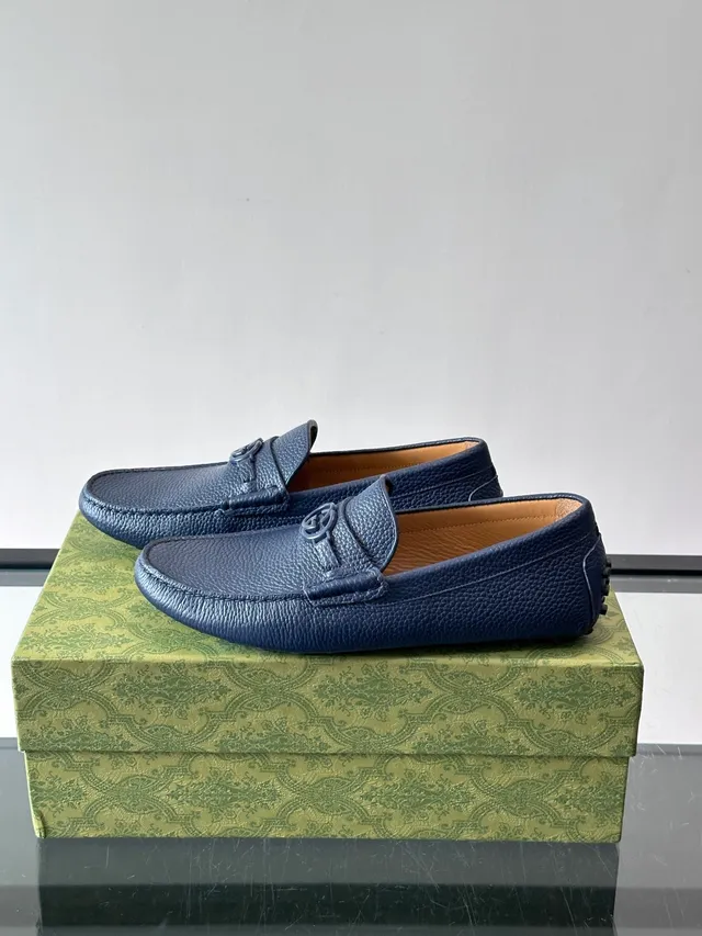 Gucci Horsebit 1955 Blue Pebbled Leather Loafers 5