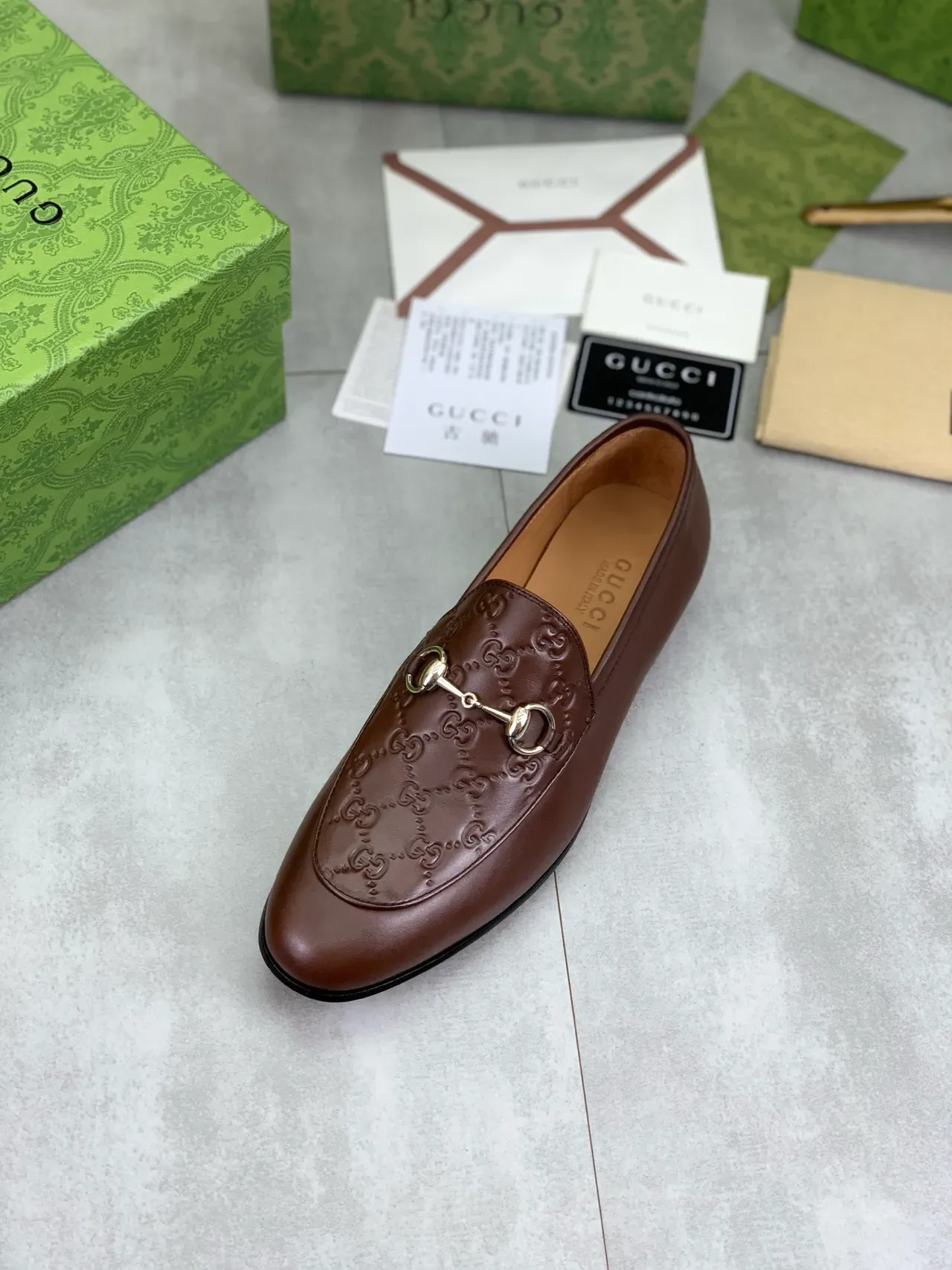Gucci Horsebit 1955 Brown Embossed GG Loafers 4
