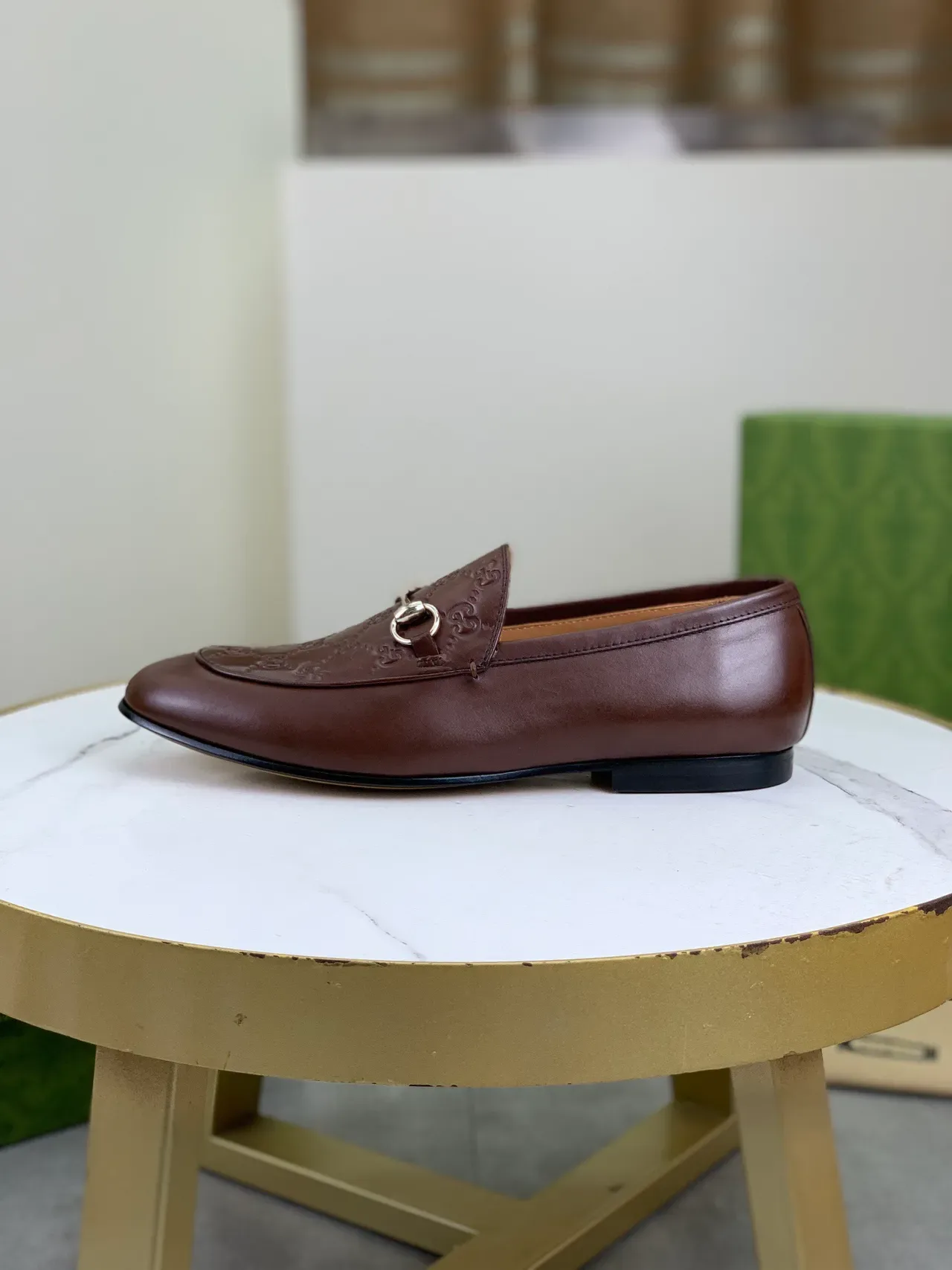 Gucci Horsebit 1955 Brown Embossed GG Loafers 6