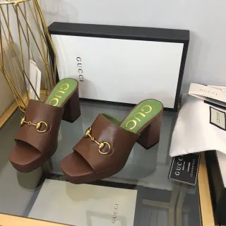 Gucci Horsebit 1955 Brown Green Buckle Block Heel Casual Sandals