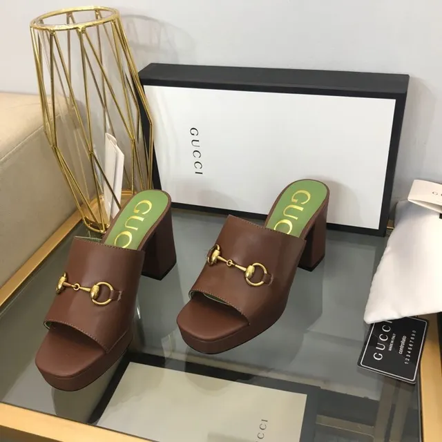 Gucci Horsebit 1955 Marron Vert Boucle Talon Bloc Sandales Casual 5