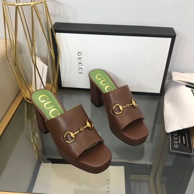 Gucci Horsebit 1955 Marron Vert Boucle Talon Bloc Sandales Casual 8