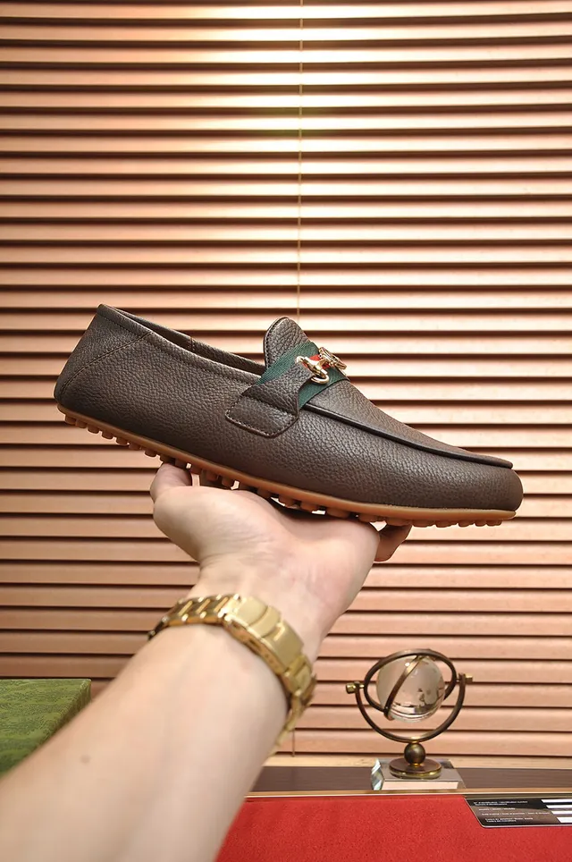 Gucci Horsebit 1955 Brown Pebbled Leather Loafers 7