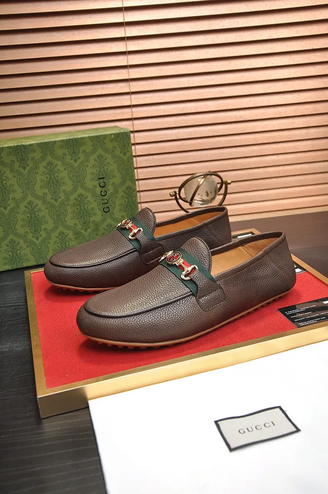 Gucci Horsebit 1955 Brown Pebbled Leather Loafers 8