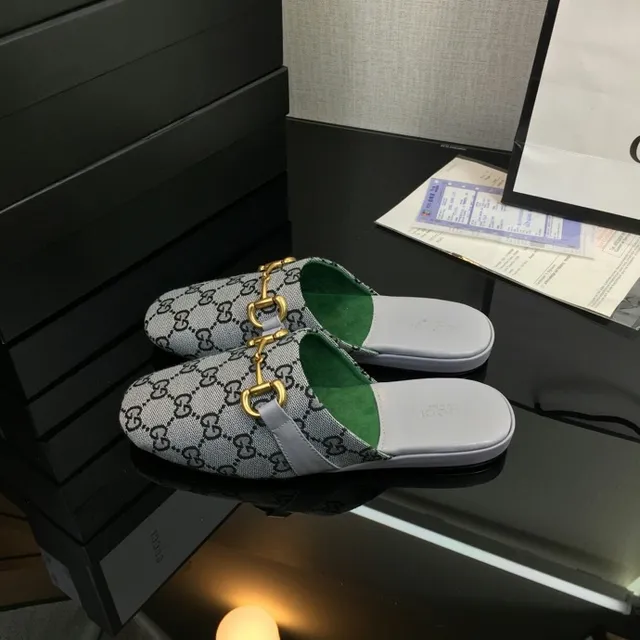Gucci Horsebit 1955 Gray Green Monogram Canvas Buckle Casual Shoes 2