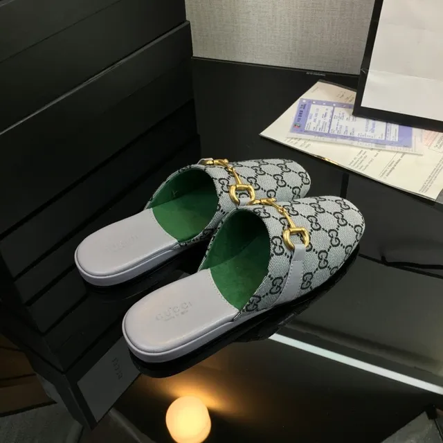 Gucci Horsebit 1955 Gray Green Monogram Canvas Buckle Casual Shoes 6