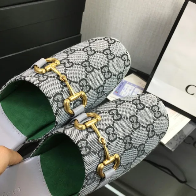 Gucci Horsebit 1955 Gray Green Monogram Canvas Buckle Casual Shoes 7