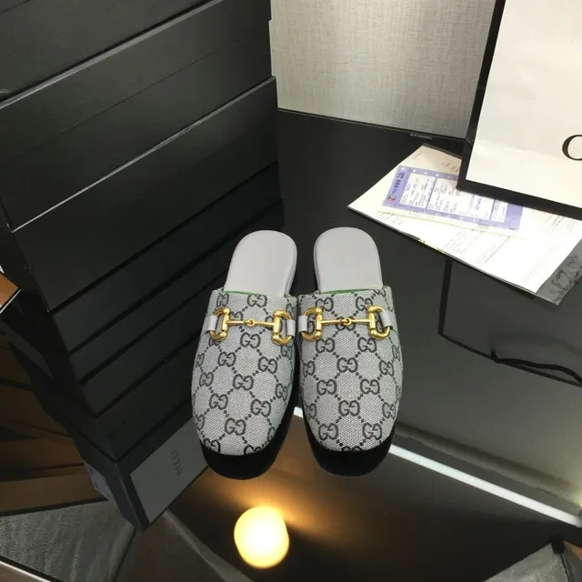 Gucci Horsebit 1955 Gray Green Monogram Canvas Buckle Casual Shoes 8