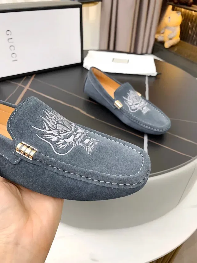 Gucci Horsebit 1955 Gray Suede Dragon Embroidery Loafers 6