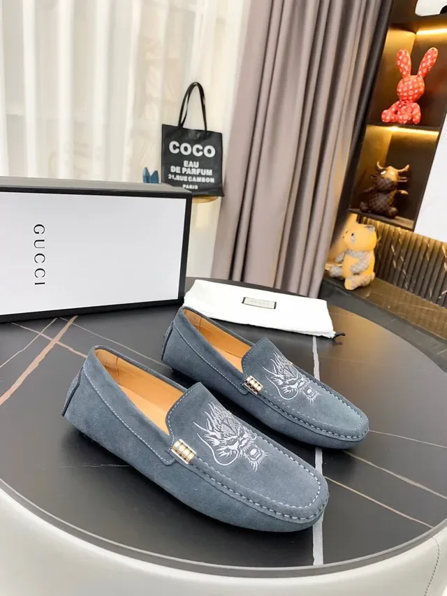 Gucci Horsebit 1955 Gray Suede Dragon Embroidery Loafers 7