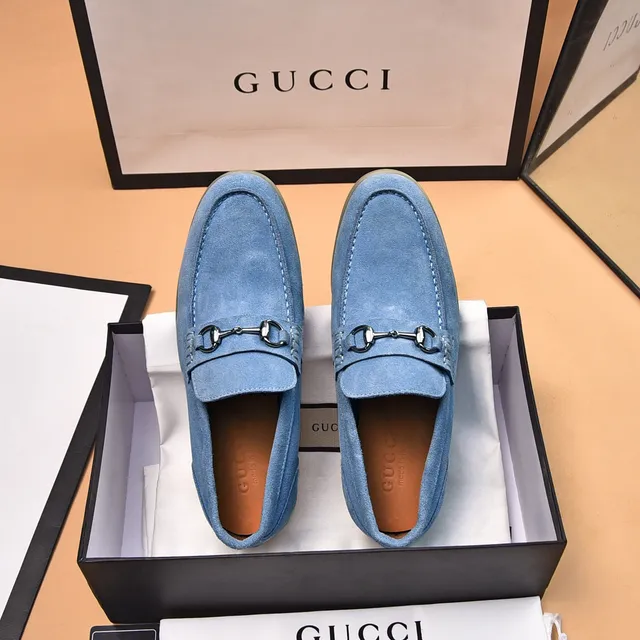 Gucci Horsebit 1955 Light Blue Suede Loafers 3