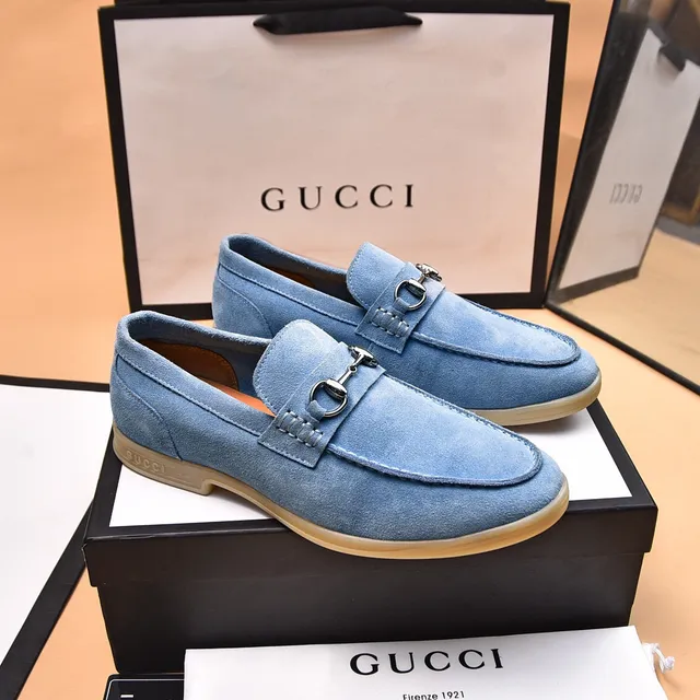 Gucci Horsebit 1955 Light Blue Suede Loafers 4