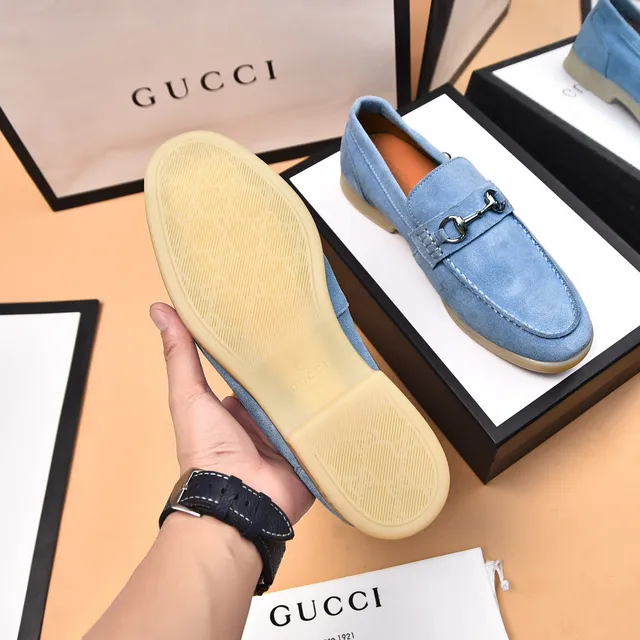 Gucci Horsebit 1955 Light Blue Suede Loafers 7
