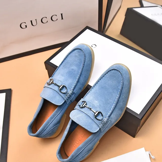 Gucci Horsebit 1955 Light Blue Suede Loafers 8