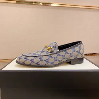 Gucci Horsebit 1955 乐福鞋 米色 海军蓝 GG Supreme Canvas 乐福鞋