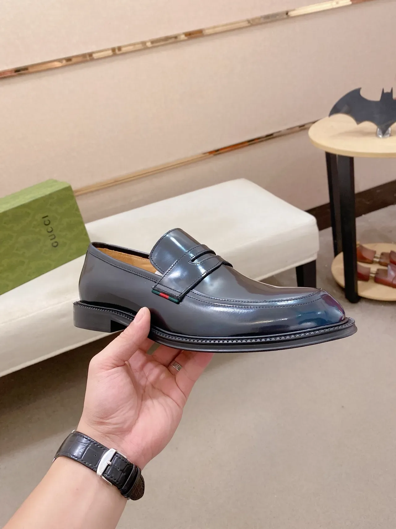 Moccasin Gucci Horsebit 1955 Navy Cuir Verni Bride Penny 4