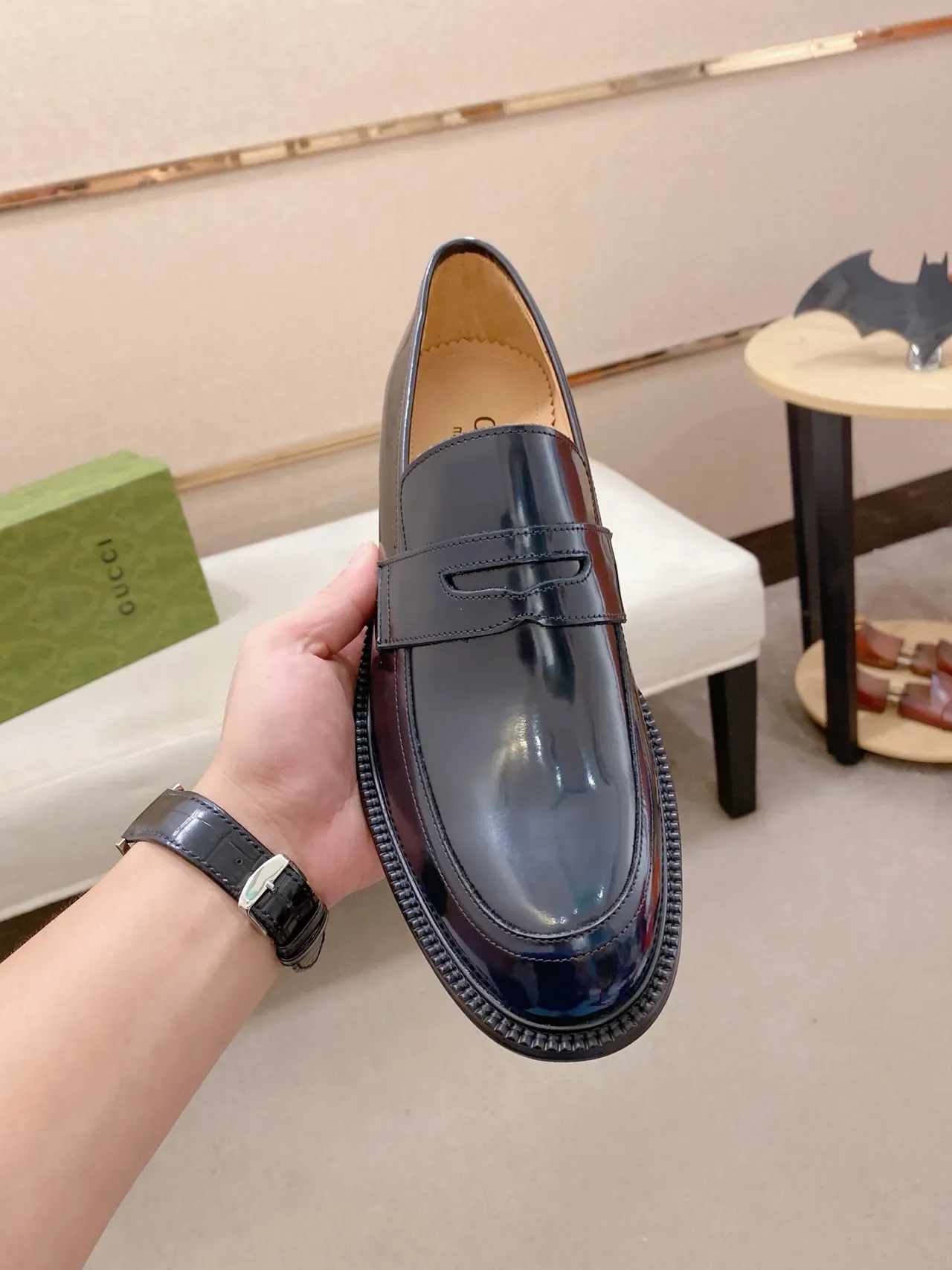 Moccasin Gucci Horsebit 1955 Navy Cuir Verni Bride Penny 5