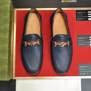 Gucci Horsebit 1955 Navy Blue Leather Loafers