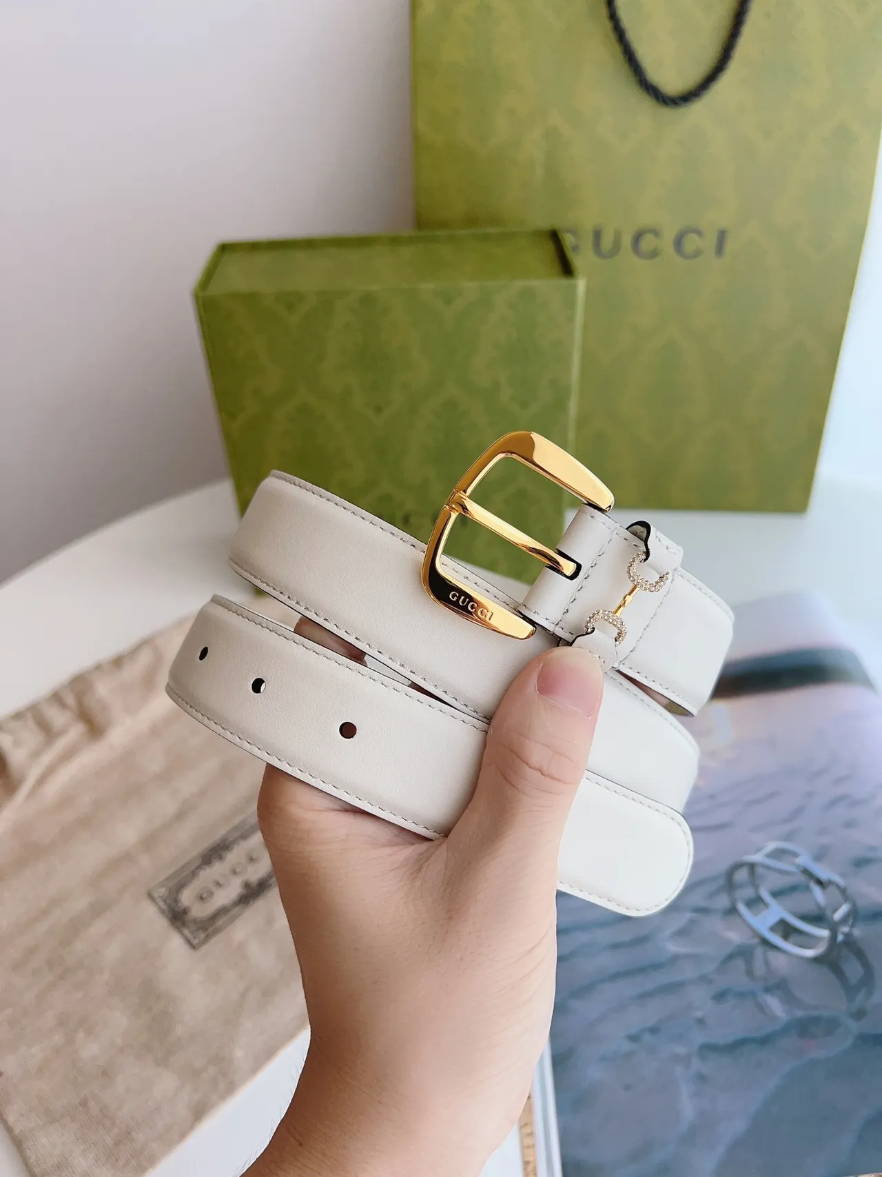 Gucci Horsebit 1955 Off-White Leather Belt 2
