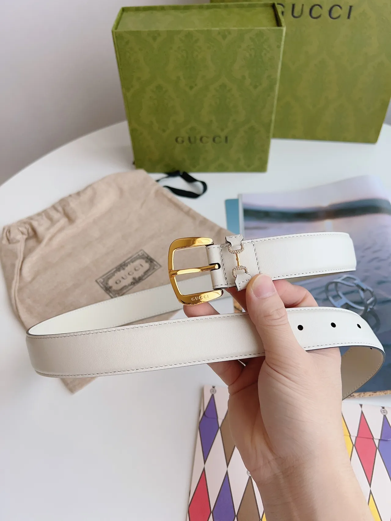 Gucci Horsebit 1955 Off-White Leather Belt 5