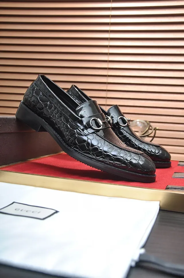 Gucci Horsebit 1955 Patent Croc-Embossed Black Loafers 2